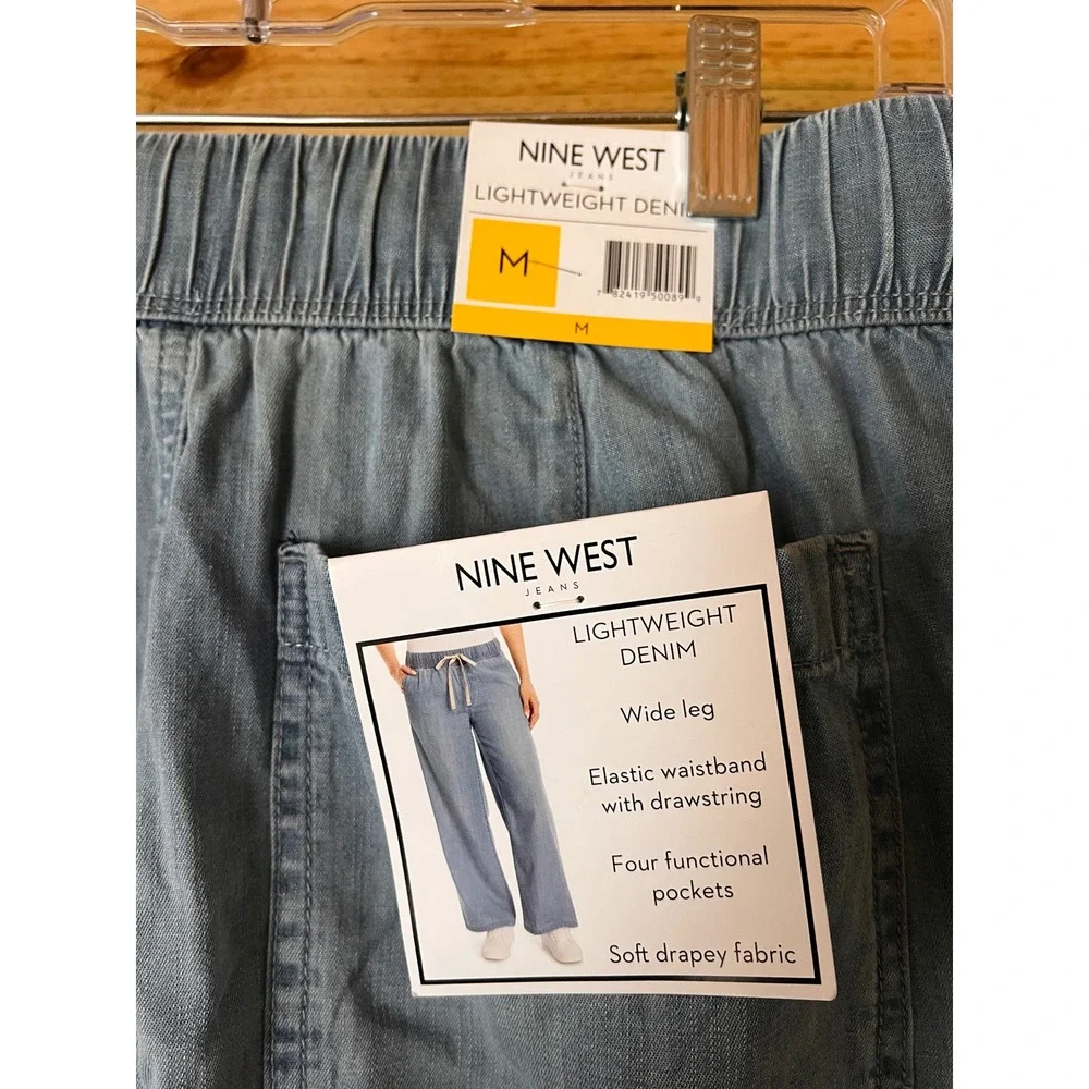 Nine West Jean Womens Lightweight Denim Wide Leg Pant Light Wash Blue Medium NWT - Picture 4 of 4